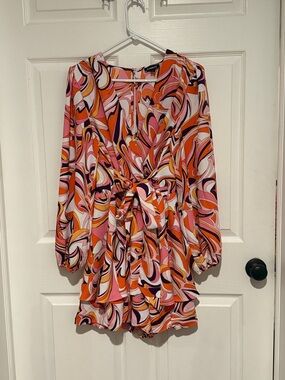 Express Multi-Color Swirl Print Long-Sleeve Romper & Headband - Brand new!
